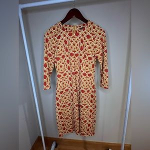 J.McLaughlin Rust and Gold Mosaic Sheath Dress